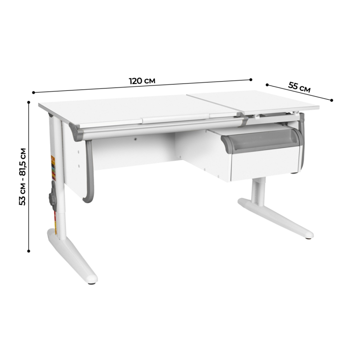 Характеристики Парта Дэми СУТ-25-03 120 см раздельная с тумбой Характеристики Парта Дэми СУТ-25-03 120 см раздельная с тумбой